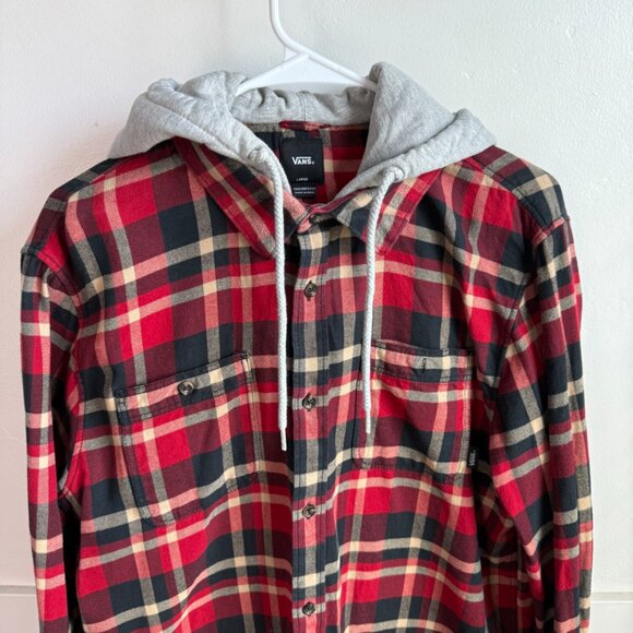 Vans Red Plaid Hooded Long Sleeve Button Up Flannel - Picture 5 of 7